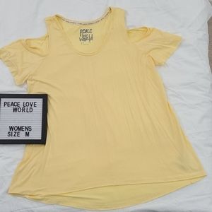 PEACE LOVE WORLD Cold Shoulder Yellow Knit Tee M